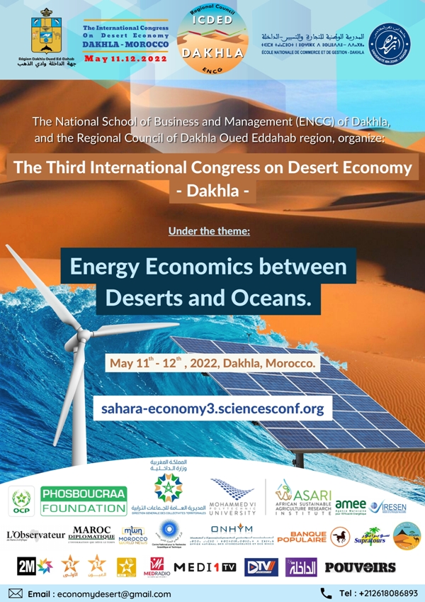 ENCG Dakhla. Third International Congress on Desert Economy. Energy Economics between Deserts and Oceans. Dakhla, Sahara, Morocco